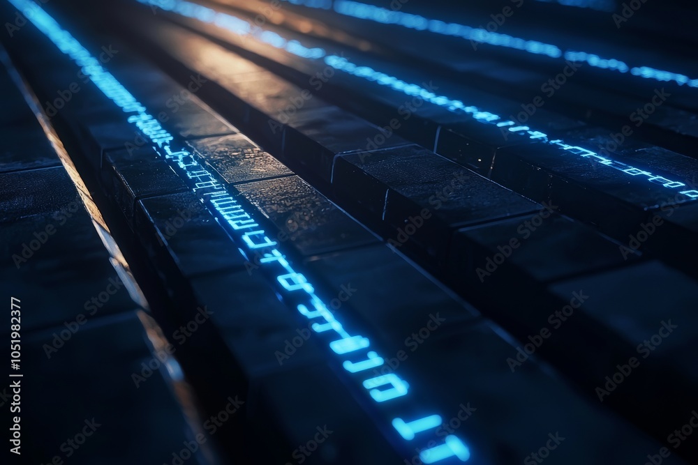 Poster On a computer screen background, blue digital binary data is displayed