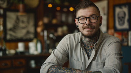 Obraz premium Hombre Tatuador en su Estudio de Arte Corporal