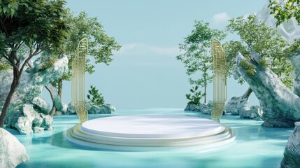 Obraz premium 3D simple green e-commerce product display scene