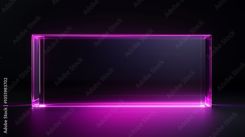 Aufkleber 3D render of abstract geometric background with neon square frame glowing with gradient light.