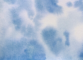 Blue watercolour background. Versatile artistic image for creative design projects: posters, banners, cards, covers, magazines, prints, flyers, wallpapers. Traditional artist-made art.