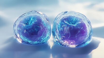 Two cerulean cells representing an unborn child in soft blue and purple hues. AI generated illustration