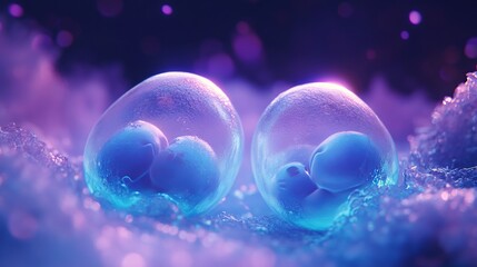 Two cerulean cells representing an unborn child in soft blue and purple hues. AI generated illustration