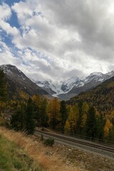Snowy mountains in Engadin during autumn