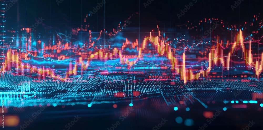 Poster an overview of the stock market, business investment, and data concept with digital financial chart 