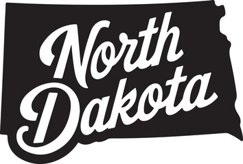 North Dakota State Map Typography Vector Graphic