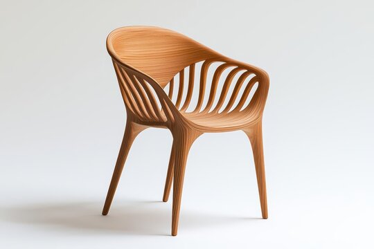 3D model of a furniture designer carving wood for a custom chair, detailed textures, Furniture designer working, Handcrafted design process