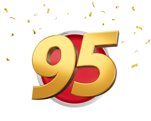 Gold Number 95 Gold Number Ninety Five On Rounded Red Icon with Particles, 3d illustration
