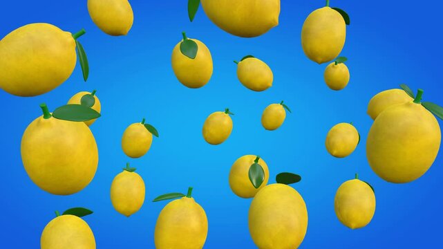 3D animation of a rotating cloud-like lemon on a blue gradient background, complemented with a black and white luma matte