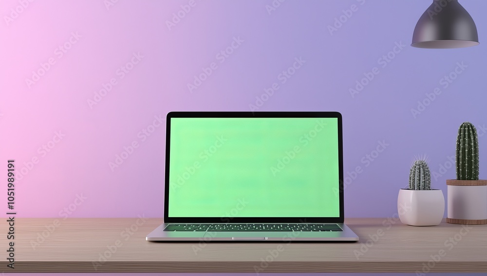 Aufkleber chroma key green screen on colorful neon background on a laptop computer.