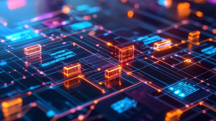 Obraz premium Blockchain technology visualized as glowing blocks connecting global financial systems