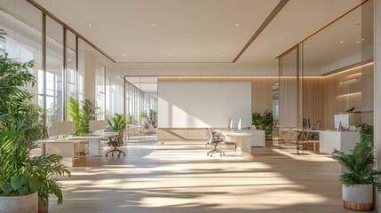 Obraz premium White open space office interior with blank wall