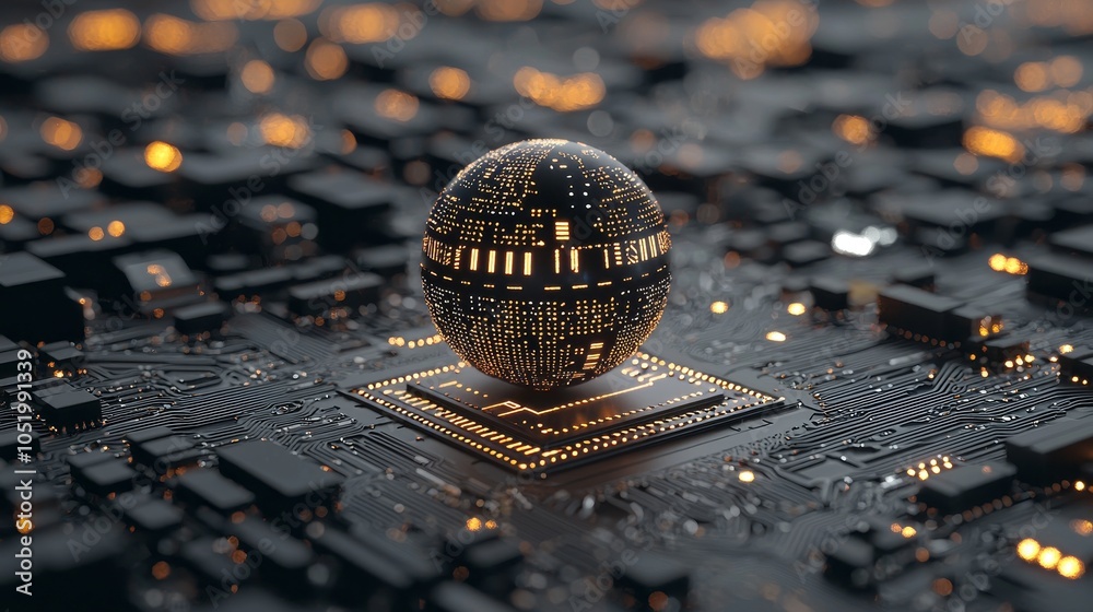 Poster Conceptualized quantum computing chips glowing with energy in a dark, futuristic environment