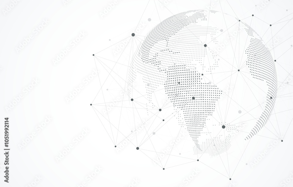 Poster Global network connection concept. Big data visualization. Social network communication in the global computer networks. Internet technology. Business. Science. Vector illustration
