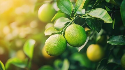 Lime or lemon fruits growing on a tree in a garden setting