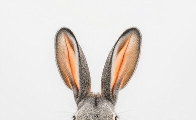 Fototapeta premium Gray rabbit with large ears against a white background.