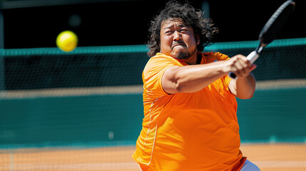 Intense player hitting pickleball with focus and determination