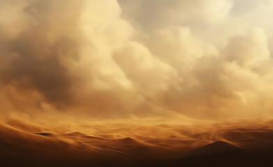 Massive sandstorm moving across a desert under a cloudy sky, capturing the power of nature.