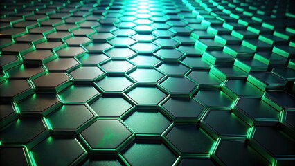 Fototapeta premium Futuristic hexagonal surface with dark green sci-fi background