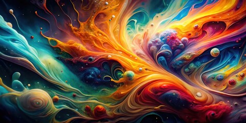 Abstract Acrylic Paint Fluid Dynamics Exploration in Space Artwork Photography