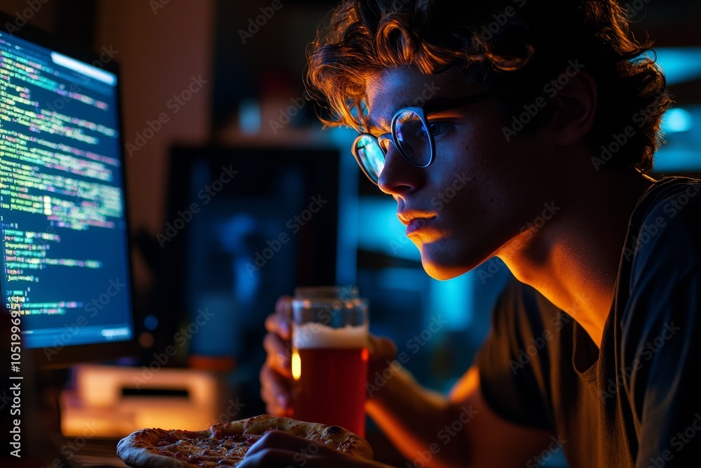 Aufkleber a focused software developer who eats pizza and codes