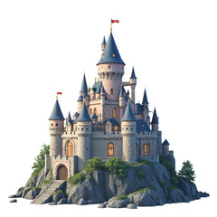 Enchanting Fantasy Castle on a Rocky Outcrop Surrounded by Trees