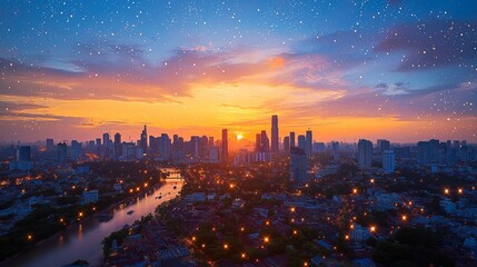 Obraz premium Cascading Lights of Urban Development