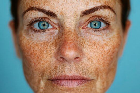Closeup of a face with age spots and dull skin, transitioning to radiant, eventoned, youthful skin after using an antiaging cream Professional beauty shot