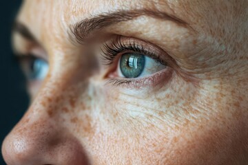 Fototapeta premium Closeup of a face with age spots and dull skin, transitioning to radiant, eventoned, youthful skin after using an antiaging cream Professional beauty shot