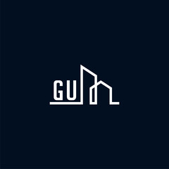 GU initials a sleek and modern logo showcases abstract architectural shapes, emphasizing creativity and innovation in building design against a dark background