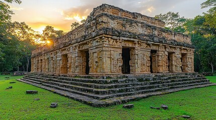 Fototapeta premium Ancient Mayan Temple Ruins at Sunset