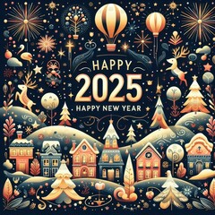 Obraz premium 2025happy New Year, minimal modern and avant garde sketches on a white background, 16:9. 3D Rendering