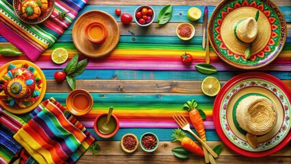 Vibrant Cinco de Mayo Celebration Table Setting with Mexican Fiesta Decorations