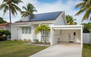 Solar-Powered Tropical House with Electric Vehicle Charger