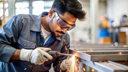 Indian Welder at Work - A close-up of an Indian welder using a welding torch.
