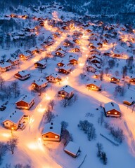 Obraz premium Serene Winter Landscape with Illuminated Homes