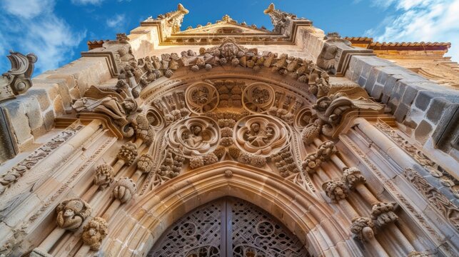 Iberian Plateresque Church, showcasing elaborate stone facades and opulent interiors, seamlessly blending gothic and renaissance architectural elements.