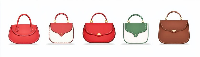 Stylish collection of handbag designs featuring various colors and shapes, perfect for fashion enthusiasts and accessories showcases.
