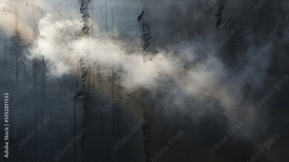 Poster a misty atmosphere with soft, swirling smoke against a textured, dark background, creating an abstra