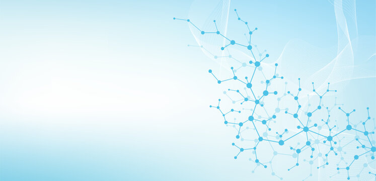 Molecular abstract structure and genetic engineering DNA. Healthcare and medicine background concept. Scientific research background. Wave flow. Innovation pattern. Vector illustration.