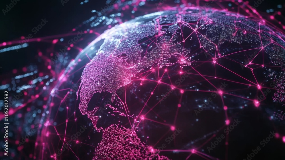 Aufkleber a vibrant digital globe interconnected with glowing nodes, representing global connectivity and tech