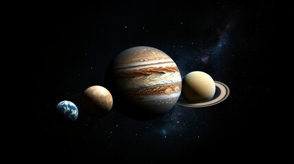 Fototapeta premium Planets in Space Jupiter Saturn Earth and a Starry Background