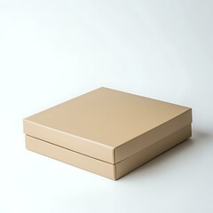 Naklejka premium Elegant Beige Cardboard Box with Lid for Packaging and Storage Solutions on White Background.