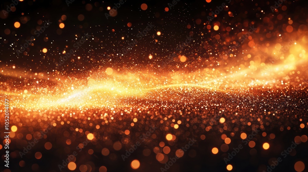 Poster an abstract background of shimmering golden particles, creating a magical atmosphere filled with enc