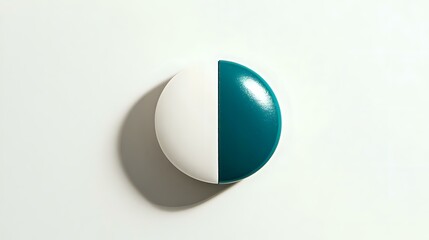 Half white and half teal round capsule on white background.