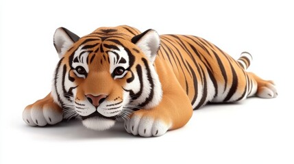 Obraz premium A realistic, animated tiger lying down, showcasing its striking orange and black stripes, perfect for wildlife and animal-themed projects.