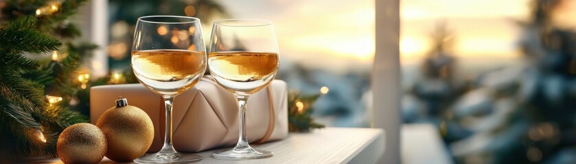 Sophisticated Sparkling Holiday Glasses on a Beautifully Decorated Table Festive Tablescape Enhancements with Elegant Decorations and Glassware, Perfect for Celebratory Gatherings