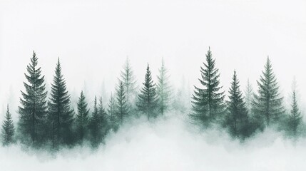 Fototapeta premium Misty Forest Landscape with Pine Trees