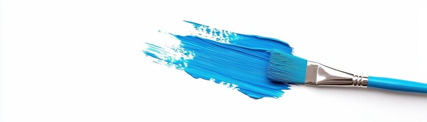 Fototapeta premium A vibrant blue paint swatch accompanied by a paintbrush, perfect for showcasing creativity and artistic expression in various projects.