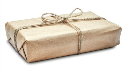 Gift Package Wrapped in Brown Paper and Twine